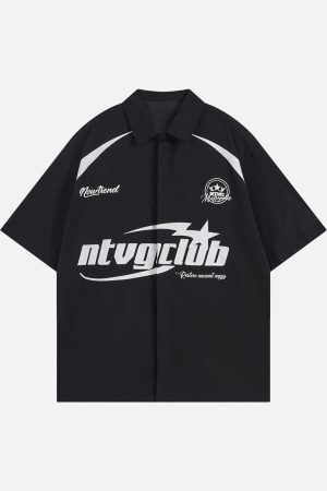 Concert Outfit Racing Style Oversized Short Sleeve Shirt