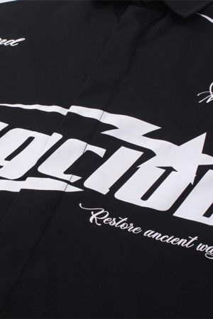 Concert Outfit Racing Style Oversized Short Sleeve Shirt