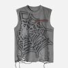 Concert Outfit Raggedy Design Spider Web Graphic Vest