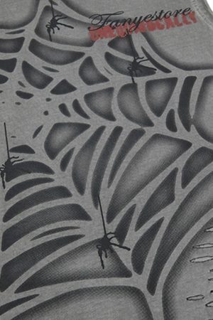 Concert Outfit Raggedy Design Spider Web Graphic Vest