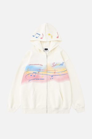 Concert Outfit Rainbow Musical Notes Embroidered Hoodie