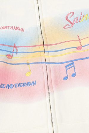 Concert Outfit Rainbow Musical Notes Embroidered Hoodie