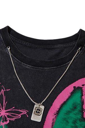 Concert Outfit Raw Edge Butterfly Print Vest