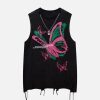 Concert Outfit Raw Edge Butterfly Print Vest