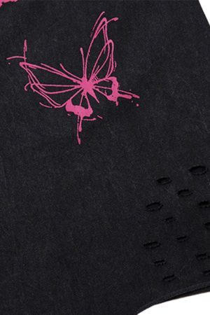 Concert Outfit Raw Edge Butterfly Print Vest