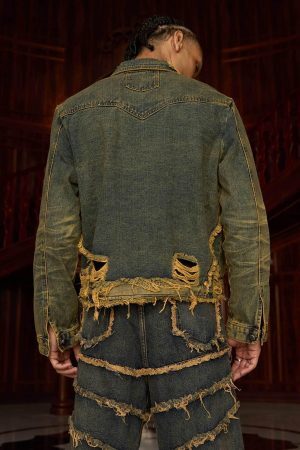 Concert Outfit Raw Edge Distressed Denim Jacket