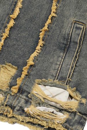 Concert Outfit Raw Edge Distressed Denim Jacket