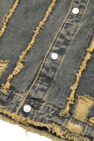 Concert Outfit Raw Edge Distressed Denim Jacket