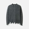 Concert Outfit Raw Edge Half-Zip Knitted Sweater