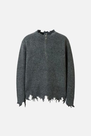 Concert Outfit Raw Edge Half-Zip Knitted Sweater