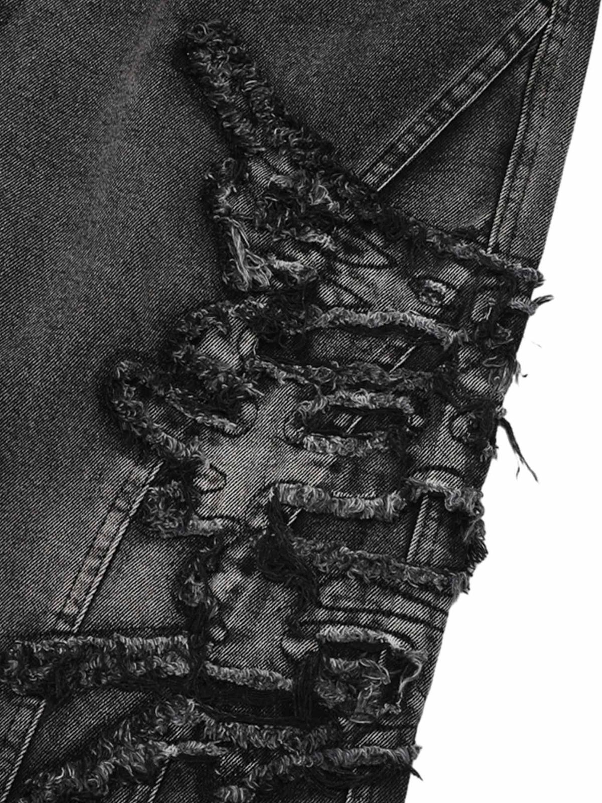 Concert Outfit Raw Edge Patch Straight Jeans Concert Outfit Raw Edge Patch Straight Jeans