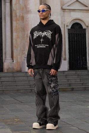 Concert Outfit Raw Edge Patch Straight Jeans