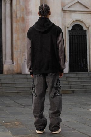 Concert Outfit Raw Edge Patch Straight Jeans