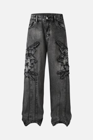 Concert Outfit Raw Edge Patch Straight Jeans
