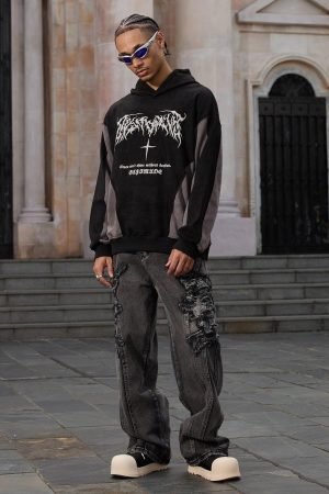 Concert Outfit Raw Edge Patch Straight Jeans