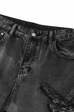Concert Outfit Raw Edge Patch Straight Jeans