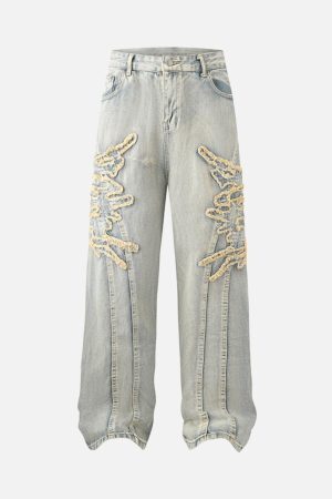 Concert Outfit Raw Edge Patch Straight Jeans