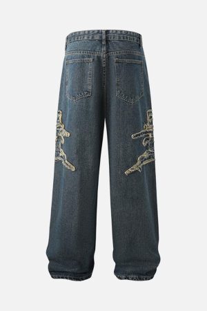 Concert Outfit Raw Edge Patch Straight Jeans