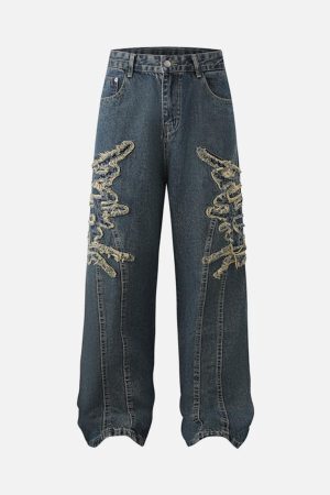Concert Outfit Raw Edge Patch Straight Jeans