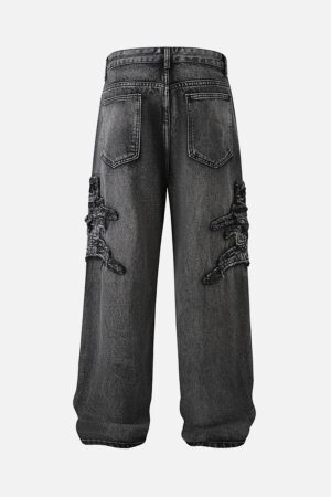 Concert Outfit Raw Edge Patch Straight Jeans