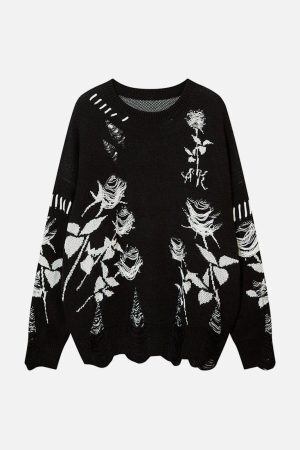 Concert Outfit Raw Edge Rose Sweater