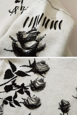 Concert Outfit Raw Edge Rose Sweater