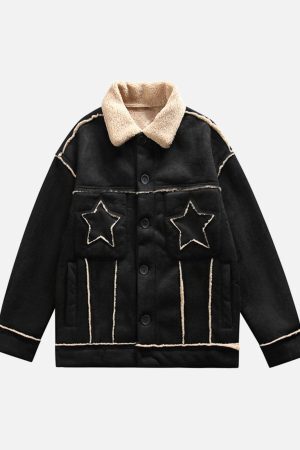 Concert Outfit Raw Edge Star Embroidered Fleece Jacket