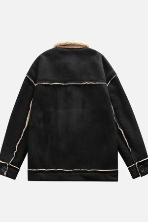 Concert Outfit Raw Edge Star Embroidered Fleece Jacket