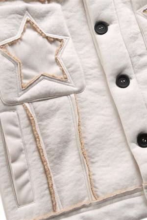 Concert Outfit Raw Edge Star Embroidered Fleece Jacket