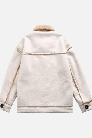 Concert Outfit Raw Edge Star Embroidered Fleece Jacket