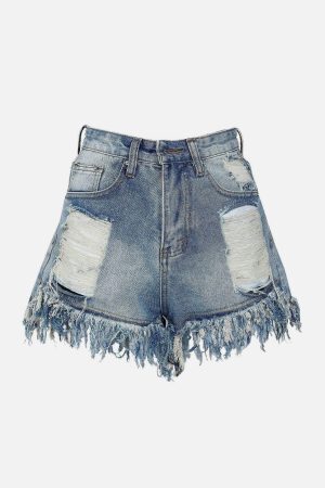 Concert Outfit Raw Ripped Denim Shorts