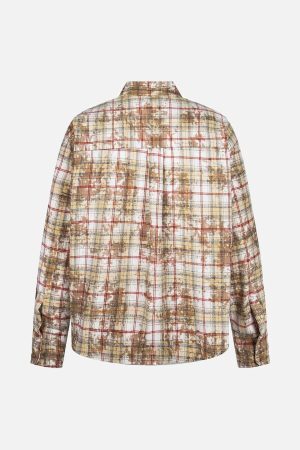 Concert Outfit Retro Cleanfit Patch Embroidered Plaid Shirt