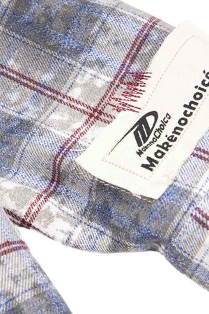 Concert Outfit Retro Cleanfit Patch Embroidered Plaid Shirt