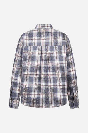 Concert Outfit Retro Cleanfit Patch Embroidered Plaid Shirt