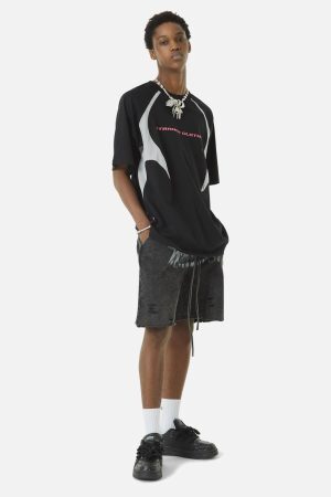 Concert Outfit Retro Color-Blocked Deconstructed Stitching Racing T-Shirt