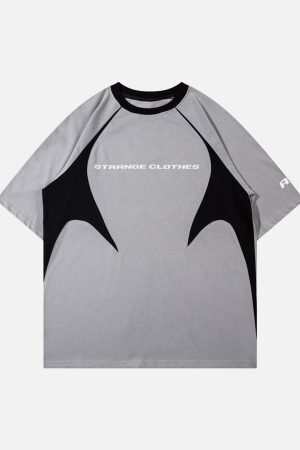 Concert Outfit Retro Color-Blocked Deconstructed Stitching Racing T-Shirt