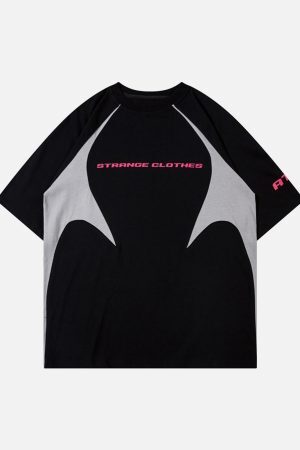 Concert Outfit Retro Color-Blocked Deconstructed Stitching Racing T-Shirt