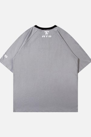 Concert Outfit Retro Color-Blocked Deconstructed Stitching Racing T-Shirt