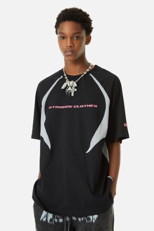 Concert Outfit Retro Color-Blocked Deconstructed Stitching Racing T-Shirt