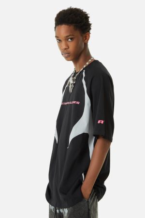 Concert Outfit Retro Color-Blocked Deconstructed Stitching Racing T-Shirt