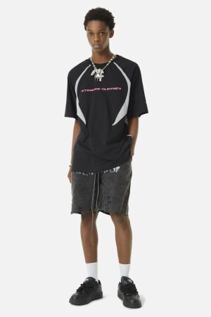 Concert Outfit Retro Color-Blocked Deconstructed Stitching Racing T-Shirt