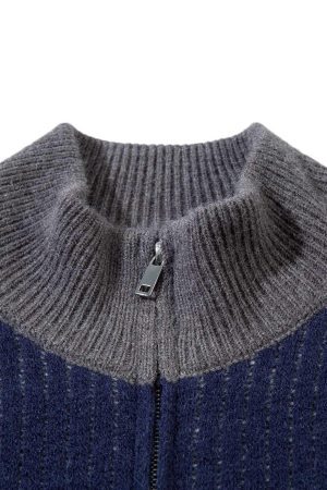 Concert Outfit Retro Contrast Color Cardigan Knitted Sweater