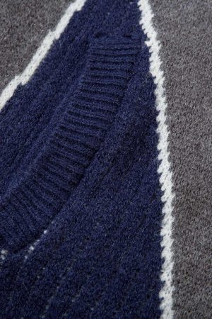 Concert Outfit Retro Contrast Color Cardigan Knitted Sweater