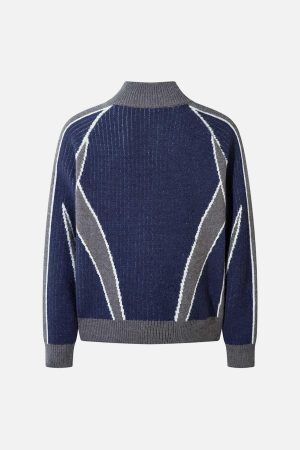 Concert Outfit Retro Contrast Color Cardigan Knitted Sweater