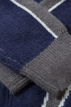 Concert Outfit Retro Contrast Color Cardigan Knitted Sweater