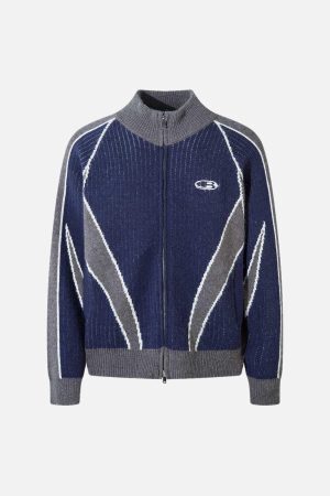 Concert Outfit Retro Contrast Color Cardigan Knitted Sweater