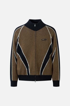 Concert Outfit Retro Contrast Color Cardigan Knitted Sweater