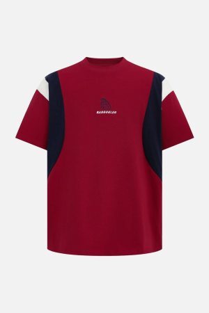 Concert Outfit Retro Contrast Color Stitching Embroidered Letter Jersey T-Shirt