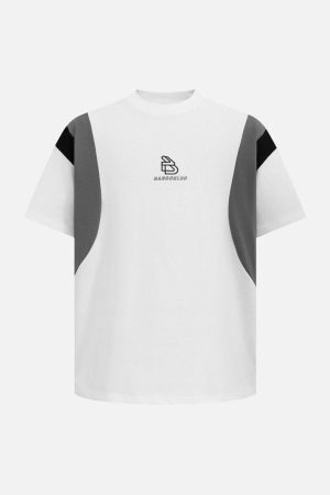 Concert Outfit Retro Contrast Color Stitching Embroidered Letter Jersey T-Shirt