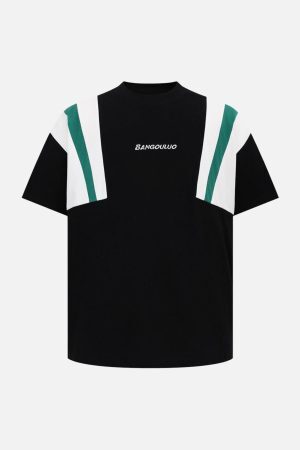 Concert Outfit Retro Contrast Color Stitching Embroidered Letter T-Shirt